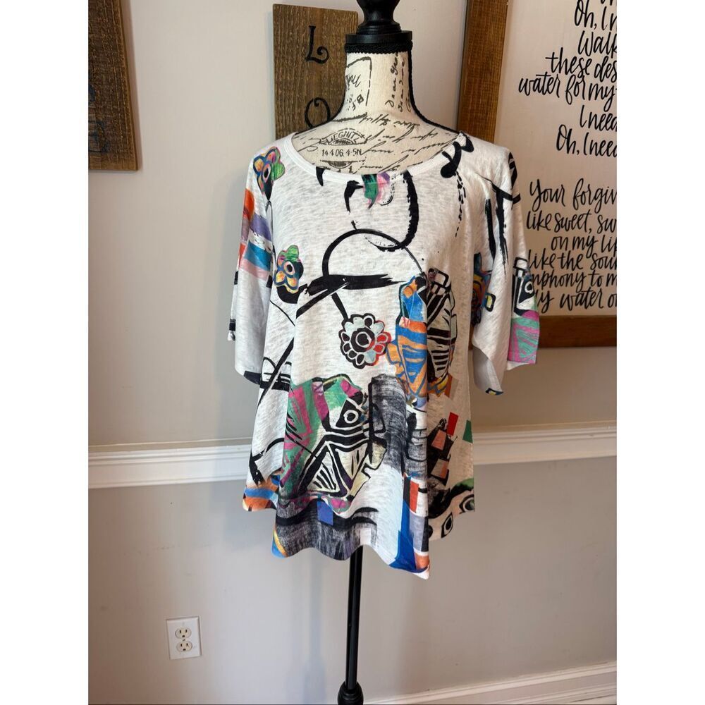 Et' Lois Women's Quarter Sleeve Printed Artsy Soft Knit Top Multicolor Small